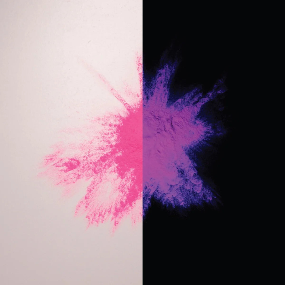Glow-in-the-dark Neon Pink to Violet pigment powder bursting in a neon explosion—perfect for high-intensity party décor, safety markings, and premium DIY glow art projects