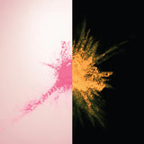 Glow-in-the-dark Pastel Pink to Orange pigment powder bursting in a fine neon spray—delivering ultra-bright, durable orange glow for party décor, halloween pumpkin, safety markings, and premium DIY crafts