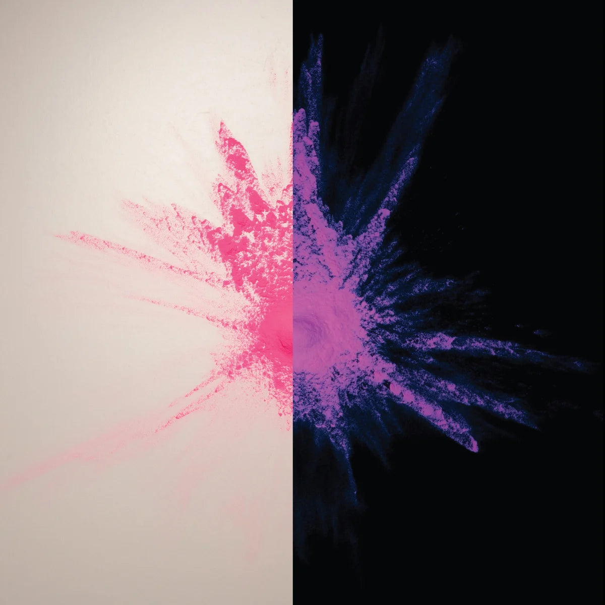 Glow-in-the-dark Pink-to-Magenta pigment powder bursting in a neon splash—ideal for high-intensity party décor, safety markings, and premium DIY glow art projects.