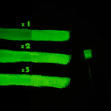 Nighttime glow demonstration of lemon yellow to neon yellow paint in three thin coats—delivering the brightest, long-lasting neon luminescence for party décor and premium craft projects.