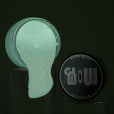 Neon phosphorescent clear-white to white glow-in-the-dark acrylic paint jar—industrial-grade strontium aluminate formula for the brightest, long-lasting luminescence on walls, clay, canvas metal, and wood.