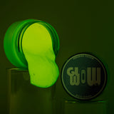 Neon phosphorescent clear-yellow to neon yellow glow-in-the-dark acrylic paint jar—industrial-grade strontium aluminate formula for the brightest, long-lasting luminescence on walls, metal, and wood