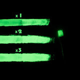 Nighttime glow demonstration of clear white-to-green paint in one-, two-, and three-coat layers—delivering vivid, long-lasting brightness for DIY crafts and professional installations