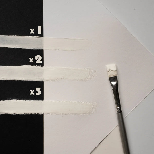 Daylight demo of White to Blue glow paint applied in one, two, and three thin coats—premium strontium aluminate ensures smooth, high-opacity coverage on wood, clay, and stone.