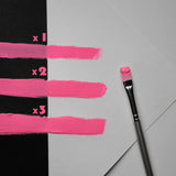 Daylight demo of Rose Pink glow paint applied in one, two, and three thin coats—premium strontium aluminate ensures smooth, opaque coverage and vibrant pink performance