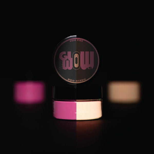 Strontium aluminate Rose Pink to Pinkish glow pigment powder jar—industrial-grade, non-toxic formula delivering consistent, ultra-bright pink afterglow for canvas, fabric, nail art, and safety décor