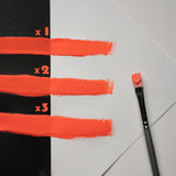 Brush demo of Pastel Red to Orange glow paint in one, two, and three thin coats—engineered with premium strontium aluminate for smooth finish, maximum opacity, and extended nighttime brightness on wood, metal, and rock