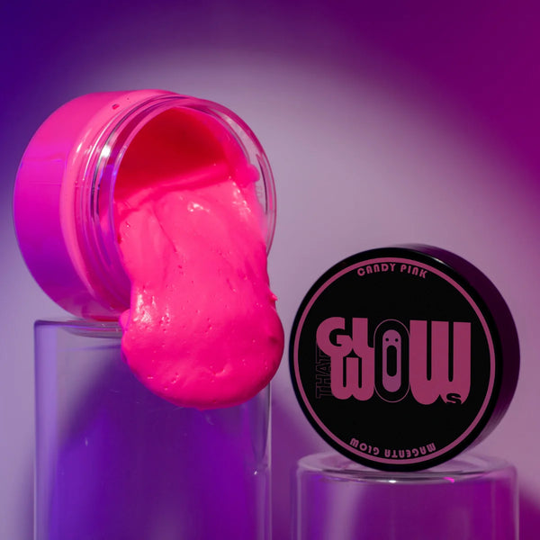 UV-reactive Pink to Magenta glow acrylic paint pouring silky-smooth—non-toxic formula perfect for polymer clay, fabric art, and party décor with vivid after-dark magenta glow
