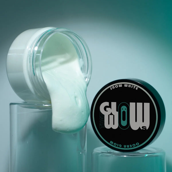 UV-reactive White to Blue glow in the dark acrylic paint pouring silky-smooth—non-toxic acrylic perfect for resin art, fabric printing, and party décor with vivid sea-blue after-dark luminescence.