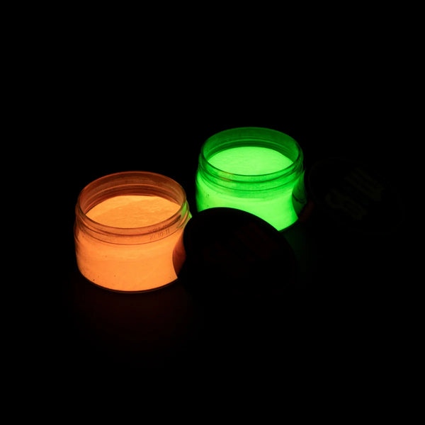 Best phosphorescent strontium aluminate 2-color glow powder kit for resin art, clay modeling, nail decorations, wood and fabric Halloween pumpkins