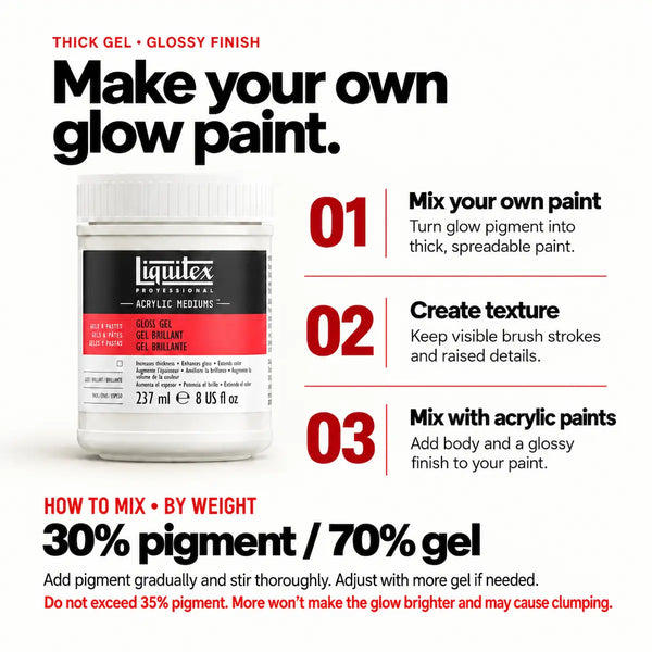 an infographic on how to make a glow in the dark paint with liquitex gel acrylic medium