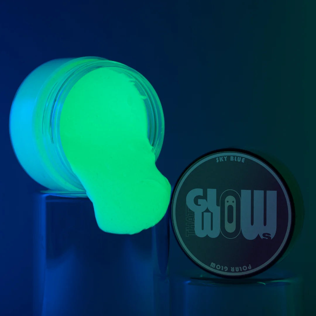 blue glow in the dark acrylic paint that glows sky blue in the dark made with phosphorescent paint