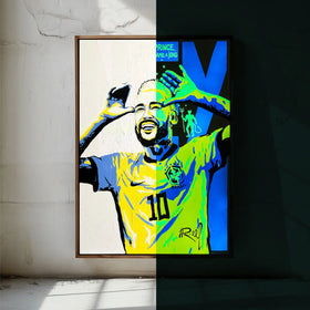 a painting of neymar made with glow in the dark paint