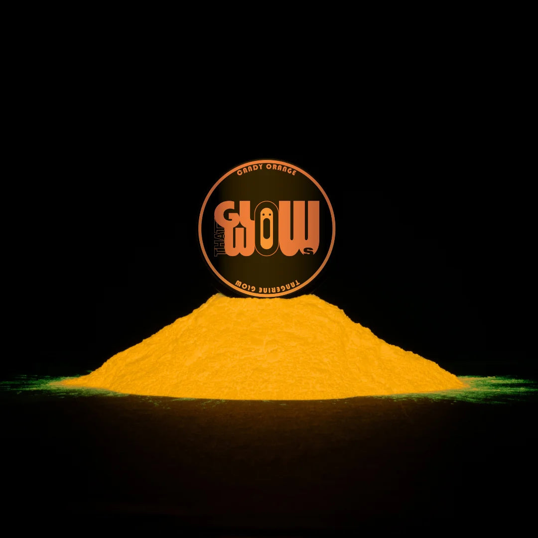 strontium aluminate based glow in the dark pigment that glows orange in the dark, perfect for halloween and pumpkins