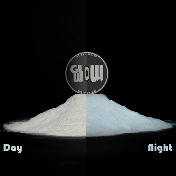 a glow in the dark clear white in daylight to white in dark, colour changing pigment powder made from strontium aluminate.