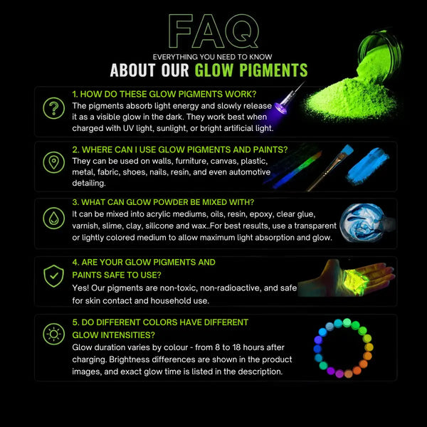 Glow In The Dark Pigment Powder Kit - 18 Colors