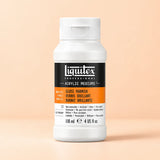 A bottle of Liquitex Professional Gloss Varnish acrylic medium, 118 ml, on a solid peach-colored background.