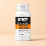 A bottle of Liquitex Professional High Gloss Varnish acrylic mediums in the color Flavour, shown on a solid peach-beige background.