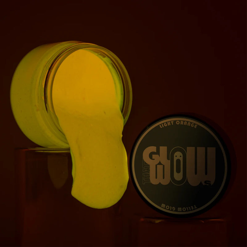 Neon phosphorescent Orange to Tangerine acrylic paint jar—industrial-grade strontium aluminate formula delivers the brightest, long-lasting tangerine glow for resin art, halloween pumpkin, canvas, and outdoor murals.