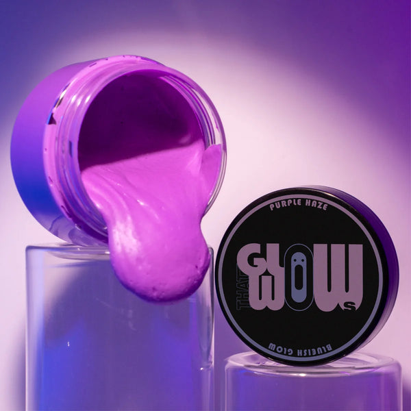 Pouring Purple Haze acrylic glow in the dark phosphorescent paint showing rich purple hue and ultra-smooth, weatherproof finish—ideal for metal, wood, canvas, resin, and clay projects
