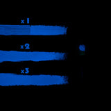 Nighttime glow demonstration of Purple Haze acrylic paint one-, two-, and three-coat layers—engineered for maximum UV charge, brightest glow, and extended after-dark performance