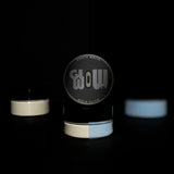 a glow in the dark white pigment powder in jar. made from strontium aluminate for brightness and best results