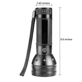 Blacklight uv flashlight with measurement details on a white background
