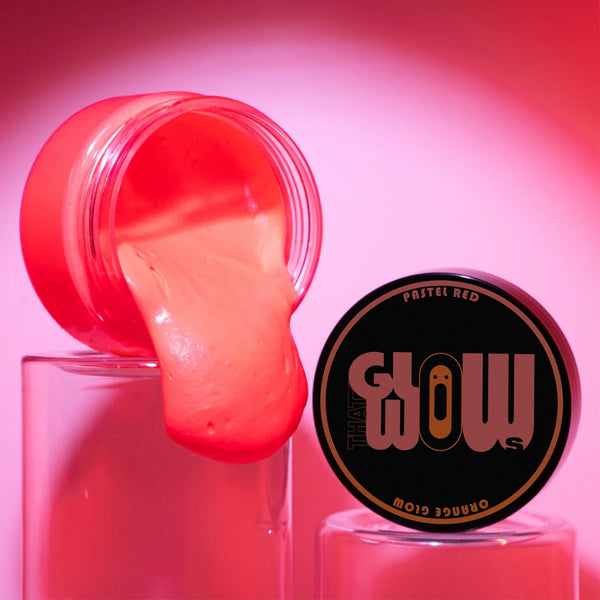 UV-reactive Pastel Red to Orange glow paint pouring smooth liquid—non-toxic formula ideal for mixing into epoxy resin, polymer clay, fabric, and canvas for vibrant after-dark effects